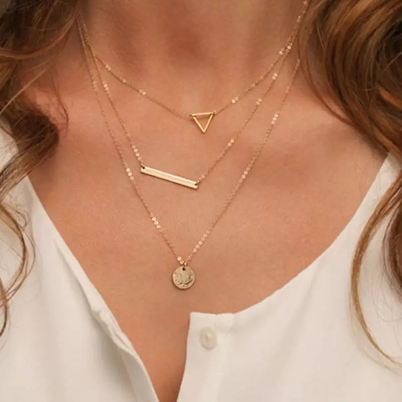 Jewelry - Boho Multilayer Gold Triangle Bar Coin Necklace